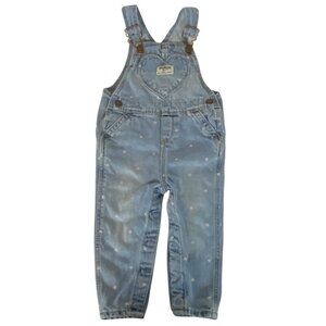 OshKosh Bgosh Baby Girl Denim Heart Print Overalls 18M Light Wash Snap Legs